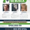 Logotipo oficial de la Fiscalía General del Estado de Michoacán junto al texto 'Recompensa de 100 mil pesos por información sobre desaparecidos'