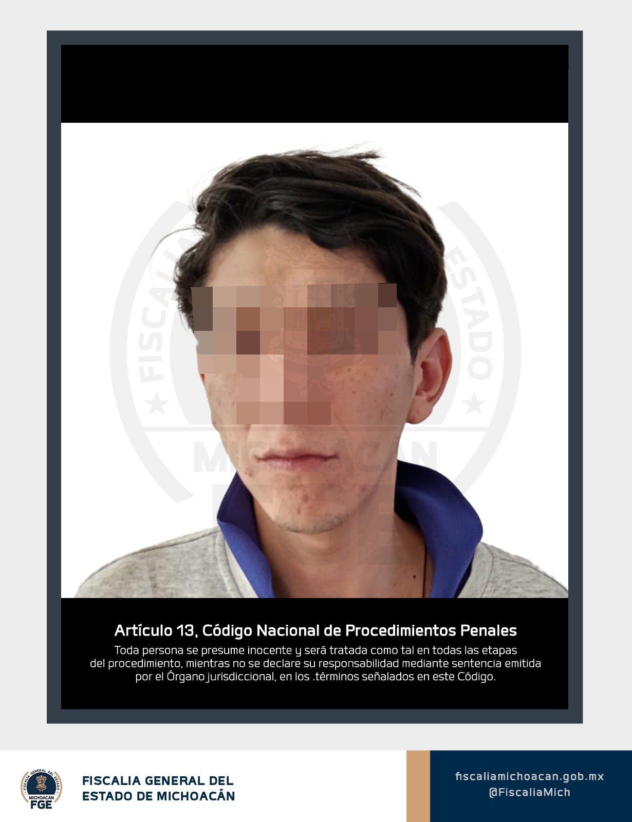 Logotipo oficial de la Fiscalía General del Estado de Michoacán junto a la leyenda 'Vinculación a proceso contra El Boiter'