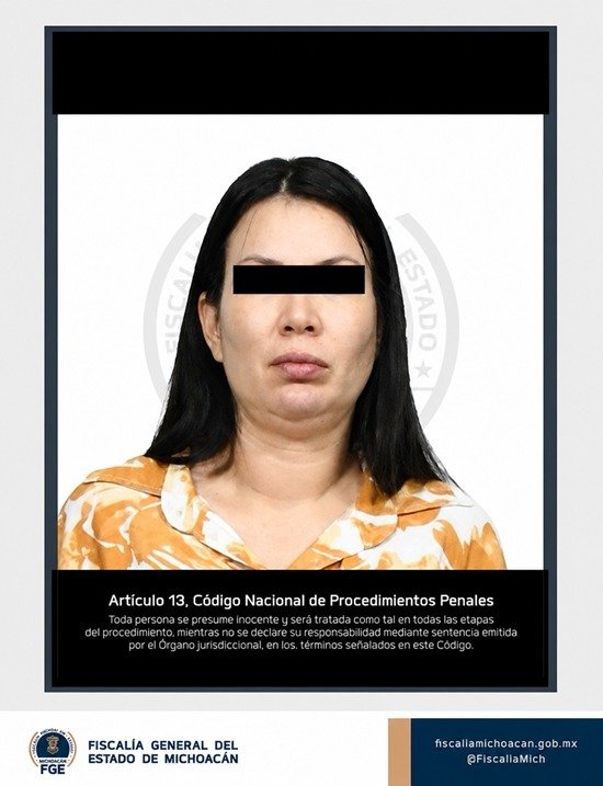 Logotipo oficial de la Fiscalía Michoacán junto al nombre completo de Tania Lidieth "N" en formato de noticia institucional