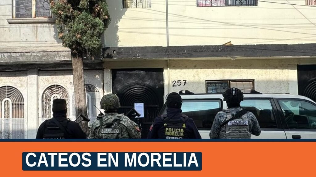 Imagen representativa de cuatro inmuebles en Morelia señalados como lugares de cateos en las colonias Buena Vista
