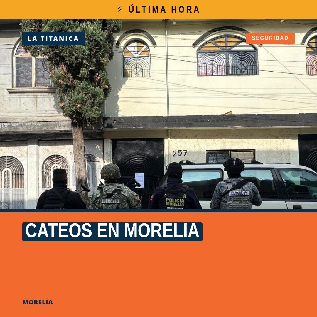 Imagen representativa de cuatro inmuebles en Morelia señalados como lugares de cateos en las colonias Buena Vista
