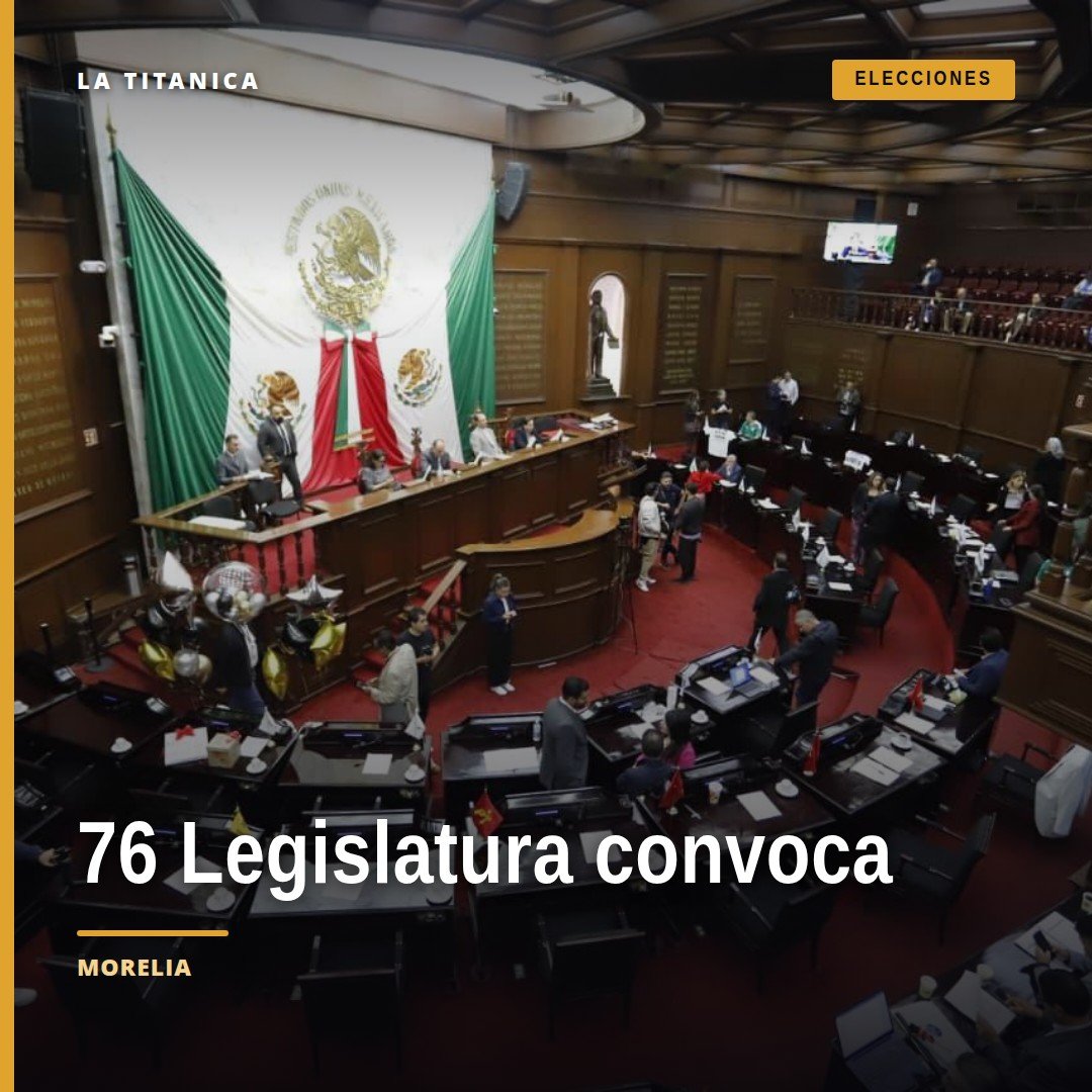 Sala de sesiones del Congreso del Estado de Michoacán en Morelia, con logo de la 76 Legislatura y mención de la