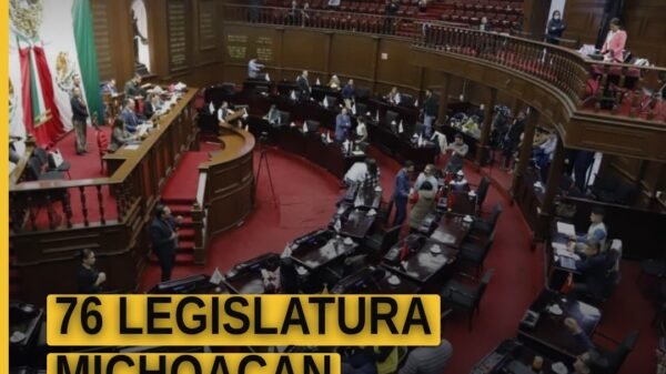 Logotipo de la 76 Legislatura Michoacán junto a símbolos de movilidad segura y transporte sostenible en contexto estatal