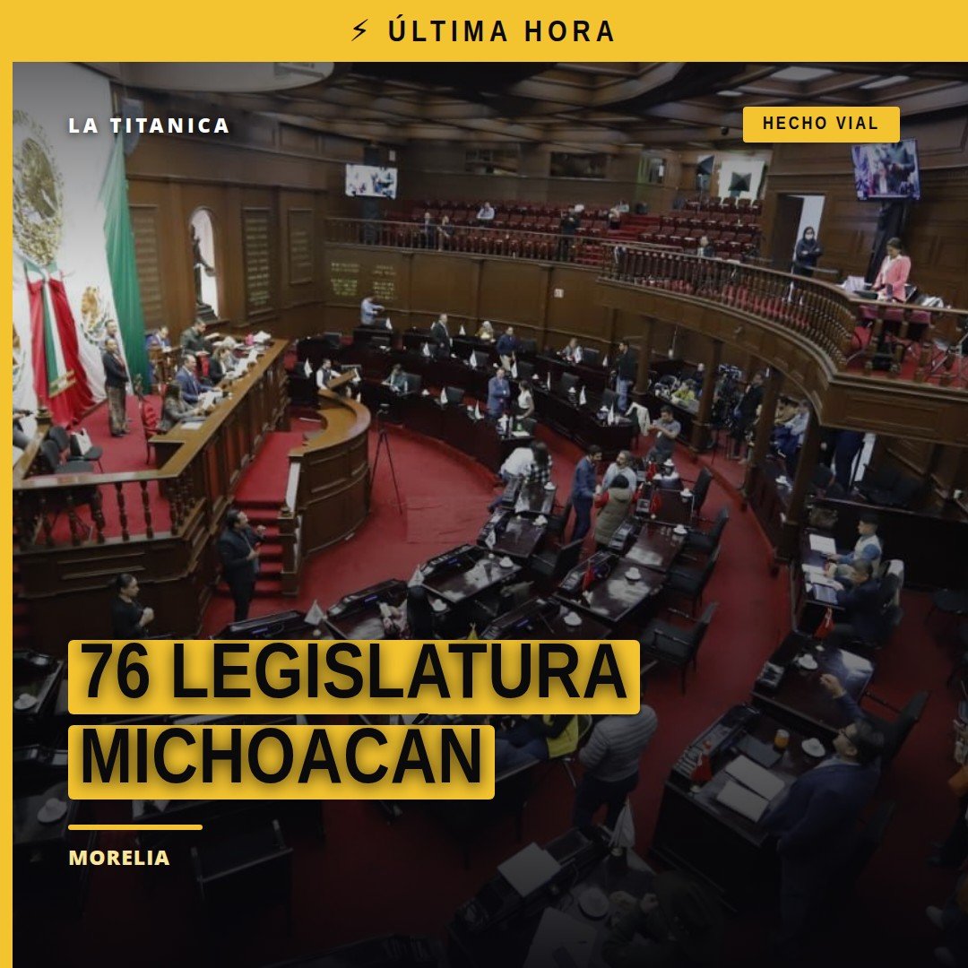 Logotipo de la 76 Legislatura Michoacán junto a símbolos de movilidad segura y transporte sostenible en contexto estatal