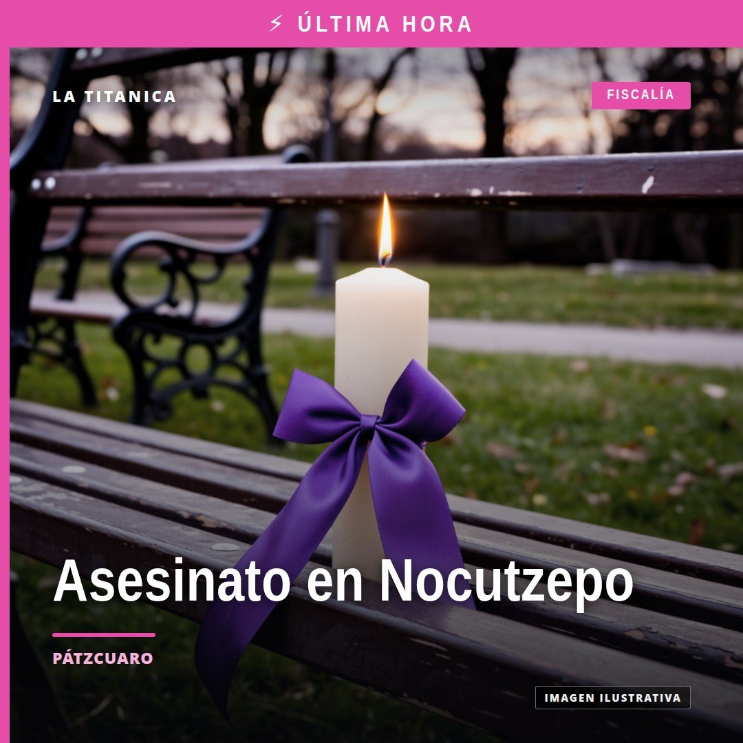 Ilustración simbólica de justicia en Michoacán con fondo que evoca Nocutzepo, Pátzcuaro: paisaje lacustre y silueta de