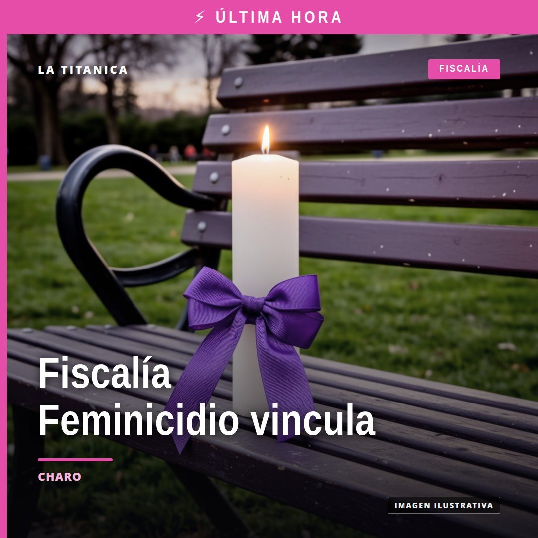 Ilustración simbólica de balanza de justicia y escudo con leyenda 'Fiscalía Especializada en Feminicidio', fondo en tonos