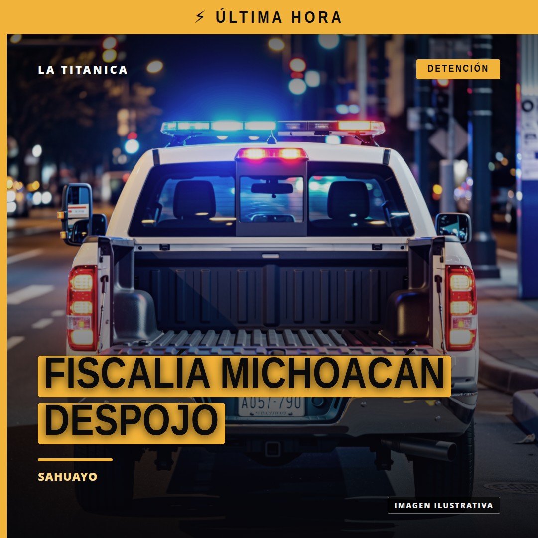 Fiscalía Michoacán despojo: representación simbólica de una vivienda en Sahuayo con sello oficial de la FGE y una balanza de