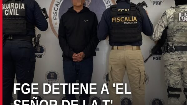 Fiscalía de michoacán detención: imagen simbólica de sello oficial de la FGE sobre mapa de Morelia y municipios del Bajío