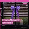 Fiscalía Michoacán feminicidio: representación simbólica de justicia con escudo de Michoacán y balanza sobre fondo azul