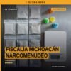 Fiscalía michoacán narcomenudeo: logotipo de la FGE junto a elementos simbólicos de justicia y seguridad en Morelia