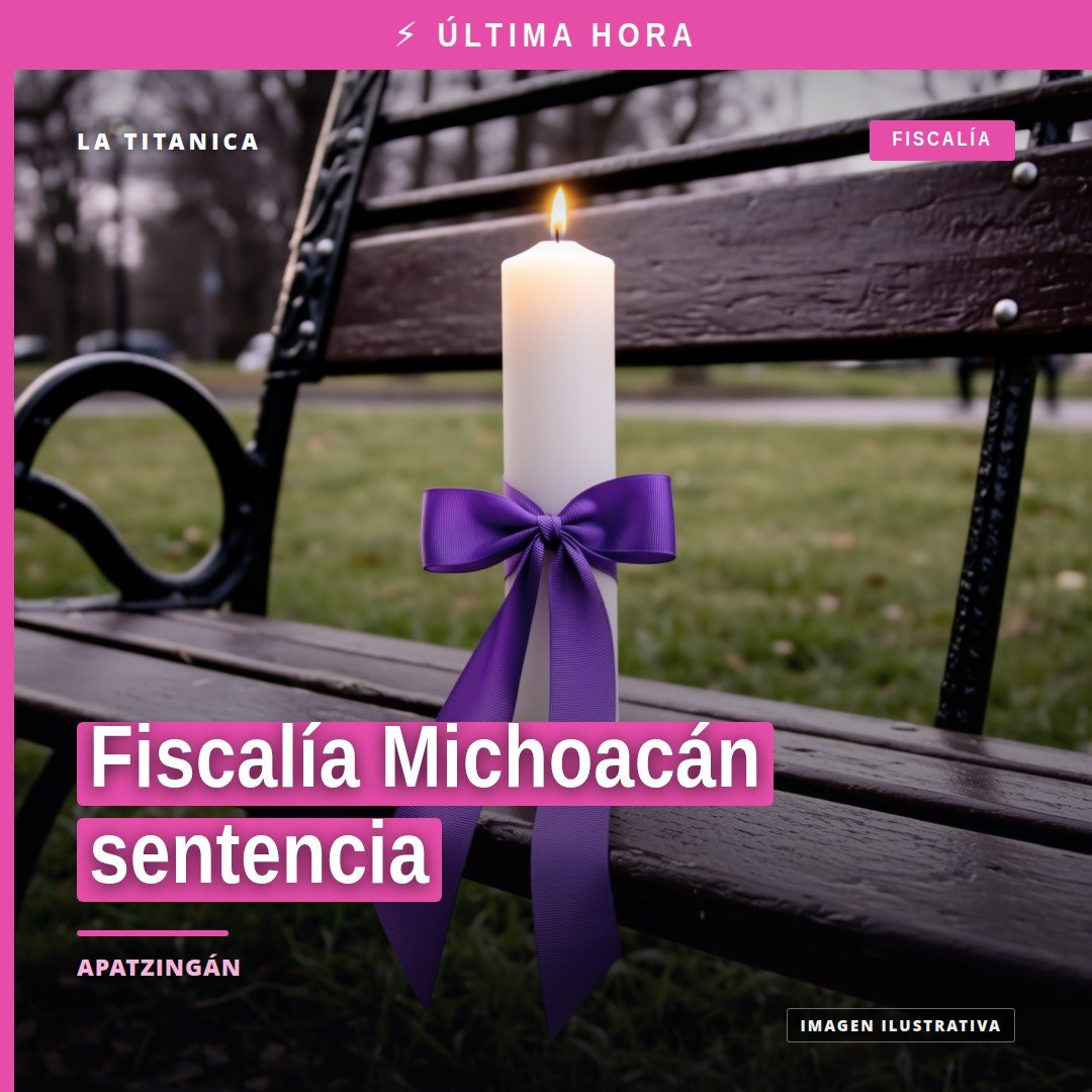 Fiscalía Michoacán sentencia: ilustración simbólica de balanza de justicia y escudo institucional en Apatzingán