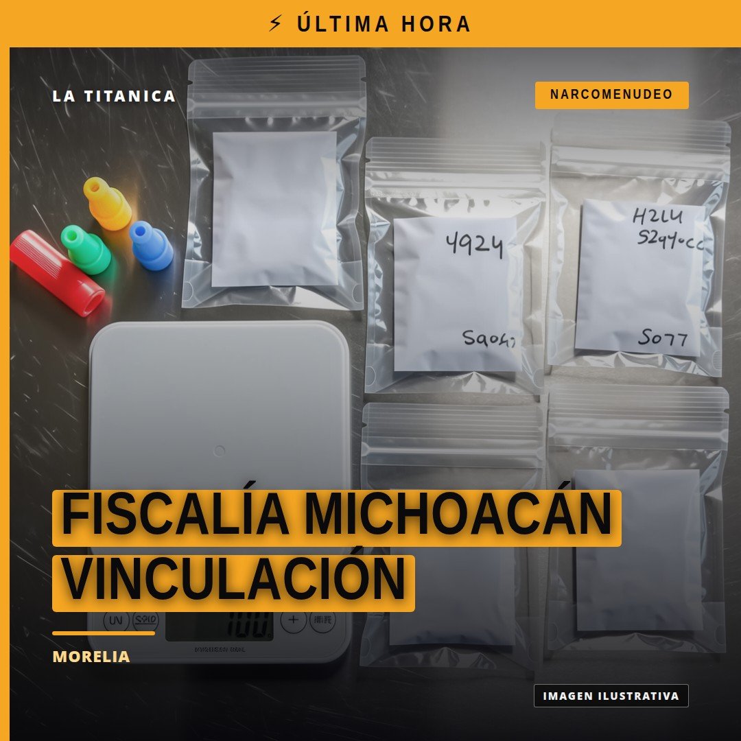 Fiscalía Michoacán vinculación: representación simbólica de un juzgado y documentos oficiales con logo de la FGE en Morelia