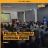 Fiscalía michoacán violencia digital: personal de la FGE hablando ante 80 estudiantes de preparatoria en el auditorio de la