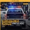 Ilustración simbólica de edificio municipal de Jacona, Michoacán, con texto 'secuestro en jacona' y fechas clave 23 y 24 de