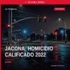 Imagen simbólica de balanza de justicia con fondo de mapa de Michoacán y señalización de Jacona, asociada al homicidio