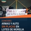 Fotografía institucional genérica de dos lotes de venta de vehículos en Morelia, con presencia de elementos de la FGE y la