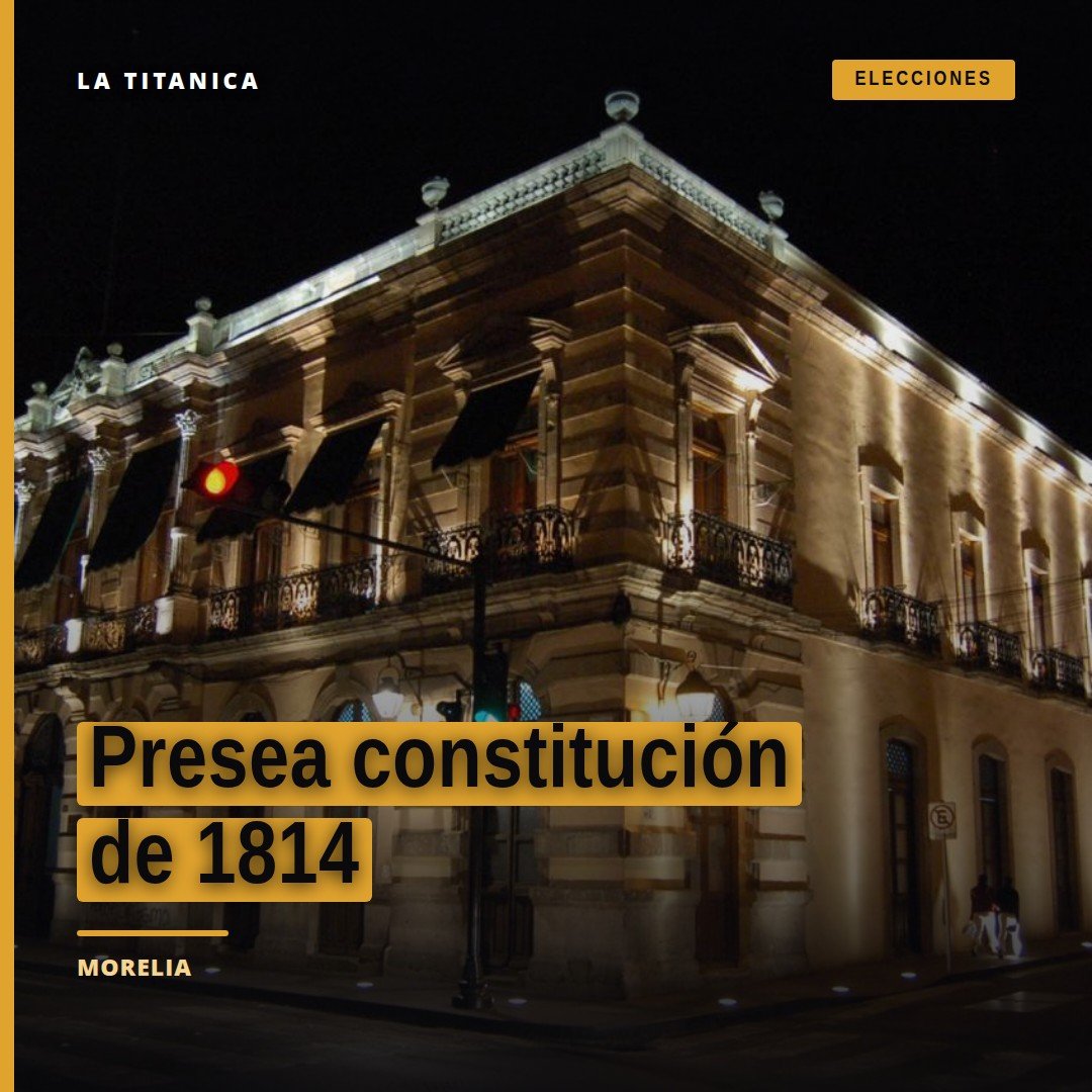 Logotipo del Congreso del Estado de Michoacán junto a símbolos de la Constitución de 1814 y la presea constitución de 1814