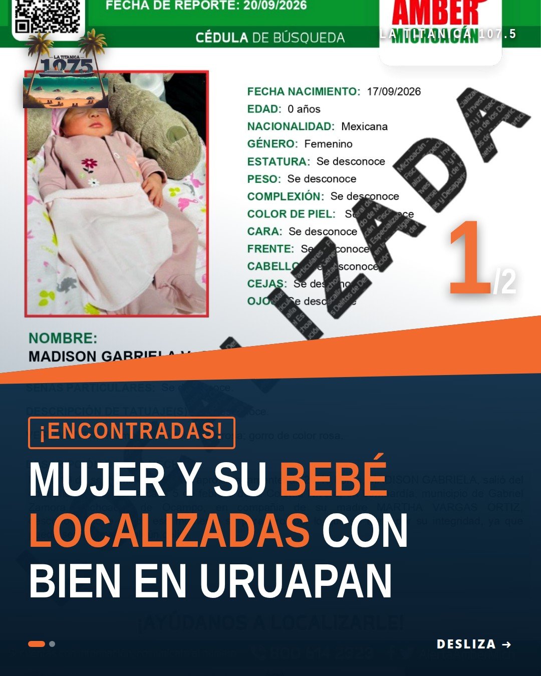 Fiscalía General del Estado de Michoacán confirma que mujer y recién nacida localizadas en Uruapan tras desaparición en