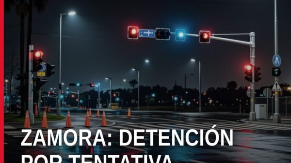 Ilustración simbólica de una balanza y un arma de fuego junto al nombre 'Zamora' y la frase 'homicidio calificado tentativa'