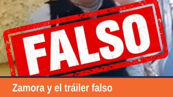 Ilustración sobria de un video de archivo con superposición de fecha 'febrero 2019' y leyenda 'falso tráiler con menores'