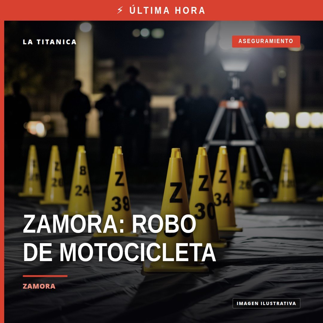 Ilustración sobria de una motocicleta estacionada en una calle residencial de Zamora, Michoacán, relacionada con el robo de