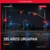 Ilustración sobria de balanza de justicia sobre mapa de Uruapan, con texto 'secuestro agravado uruapan'