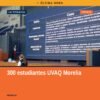 Grupo de estudiantes universitarios en aula de la UVAQ en Morelia durante plática sobre acoso escolar y acoso sexual