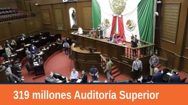 Imagen institucional del Congreso del Estado de Michoacán con el texto 'Presupuesto Auditoría Superior Michoacán 2027: 319