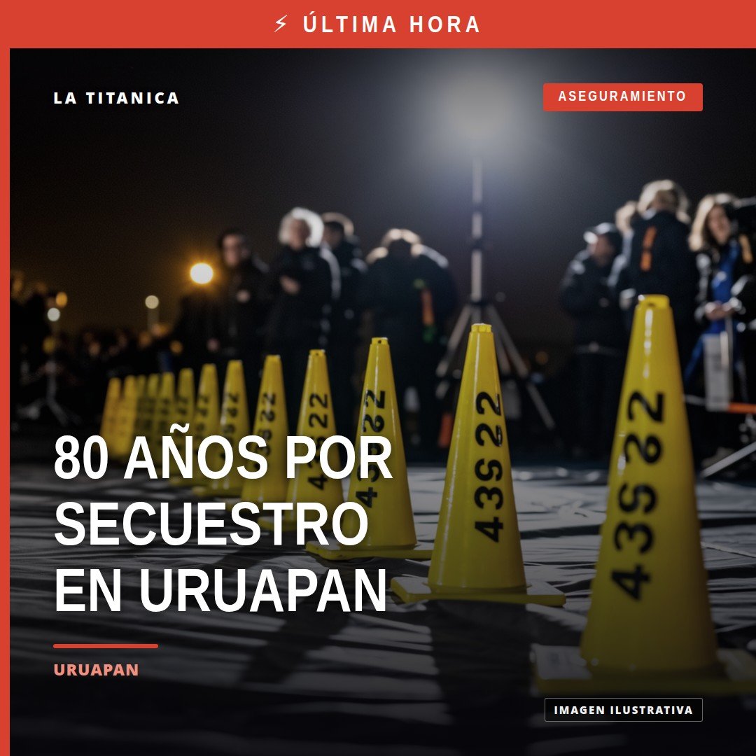Ilustración sobria de balanza de justicia con fondo que evoca Uruapan; representa secuestro agravado uruapan