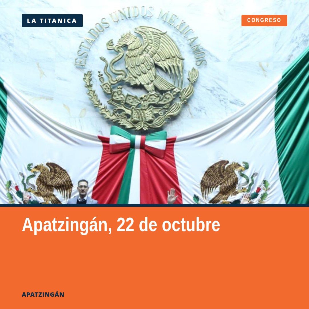 Fachada del Palacio Municipal de Apatzingán, con bandera mexicana y letrero 'Presea Constitución de 1814' en el Patio Central