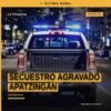 Ilustración sobria de edificio municipal en Apatzingán con texto sobre secuestro agravado apatzingán