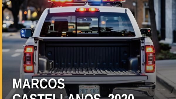 Imagen simbólica de balanza de justicia y mapa de Michoacán con destaque en Marcos Castellanos, asociada a violación marcos