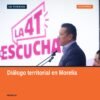Carlos Torres Piña hablando ante micrófonos en Morelia durante la presentación de la iniciativa 'la 4t te escucha'