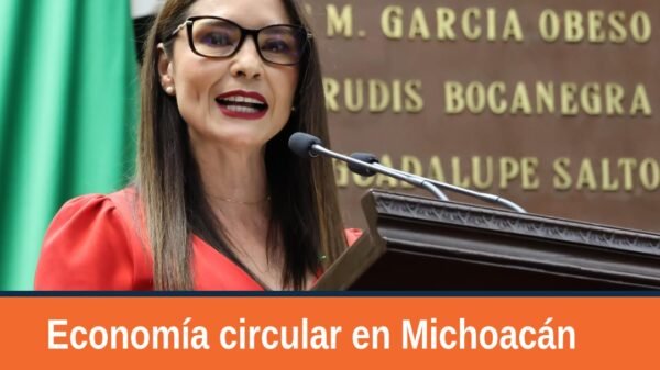 Fotografía institucional de Nalleli Pedraza en Morelia durante la presentación de la iniciativa por economía circular