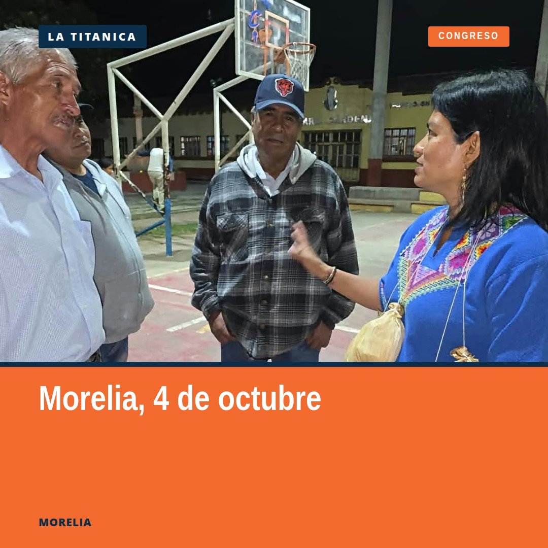 Fotografía institucional de la diputada Erendira Isauro Hernández en sesión del Congreso del Estado de Michoacán, con logo