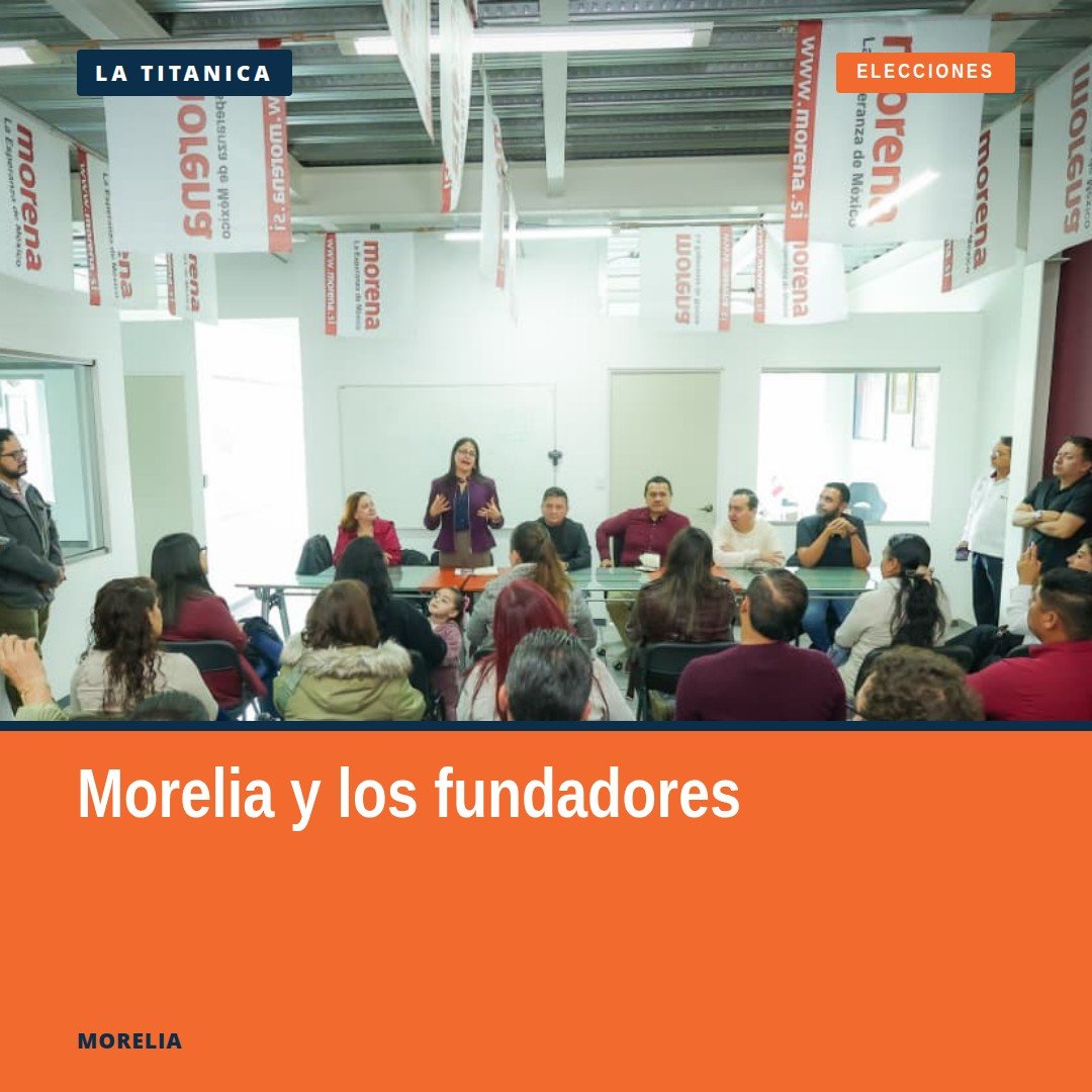 Grupo de cinco personas identificadas como fundadores de Morena junto a Carlos Torres Piña en una reunión en Morelia