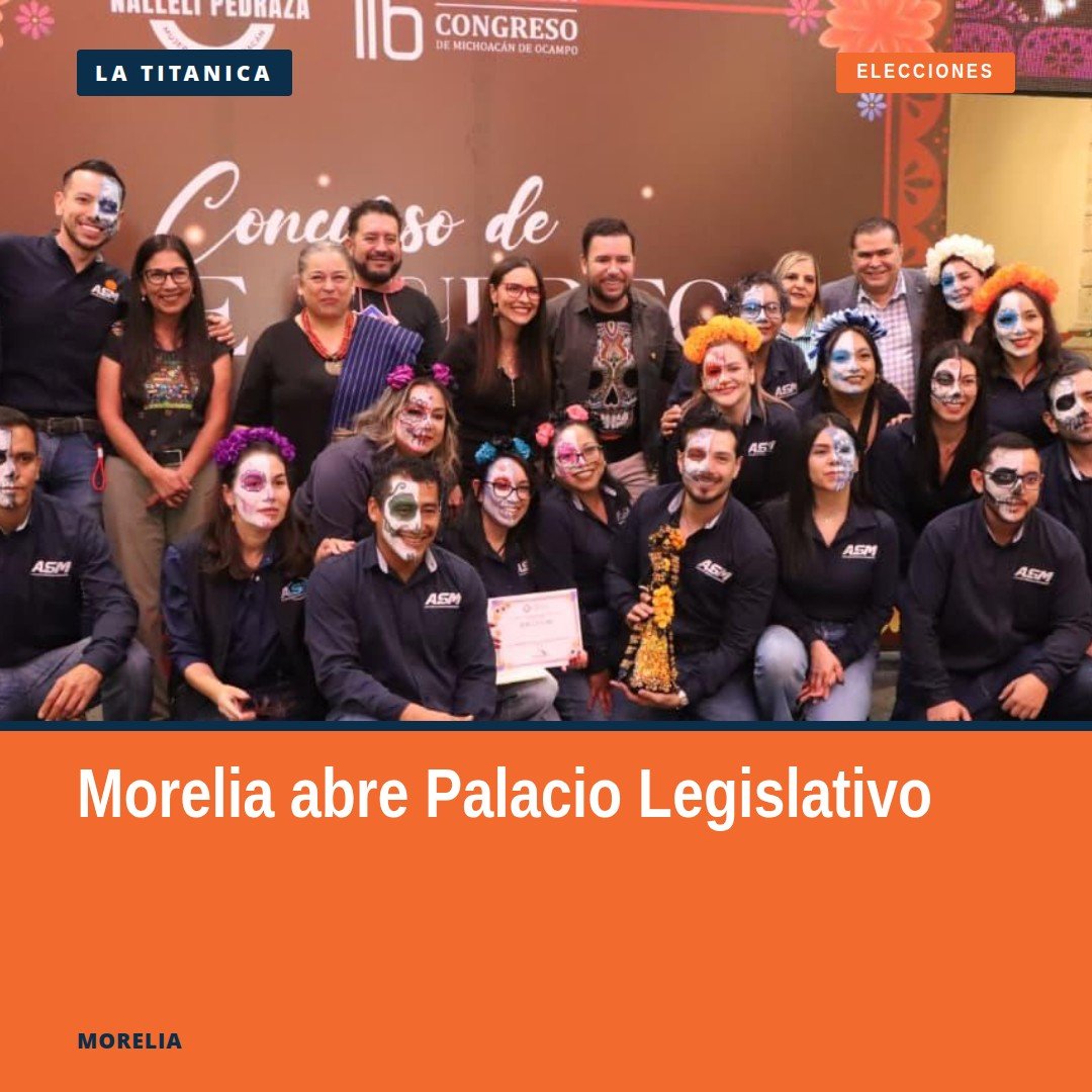 Vista frontal del Palacio Legislativo en Morelia con altares día de muertos visibles en el vestíbulo y pasillos interiores