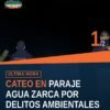 Vista aérea parcial del predio Paraje Agua Zarca, Caltzontzin, con zonas de vegetación afectada y estructuras tipo choza