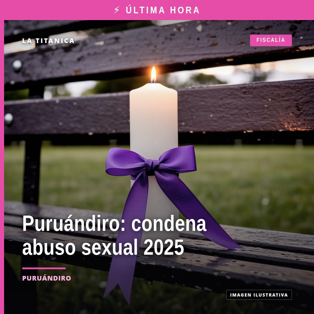 Ilustración simbólica de justicia con enfoque en Puruándiro: balanza y silueta de edificio judicial, sin rostros. abuso