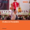 Diputada Belinda Iturbide Díaz hablando en un acto público en Puruándiro, Michoacán, con bandera de Morena; puruándiro