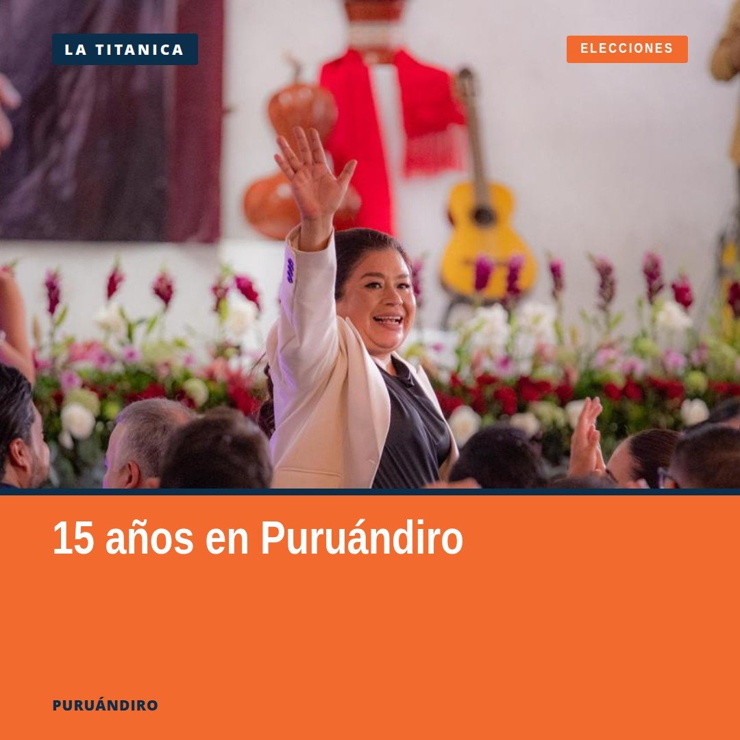 Diputada Belinda Iturbide Díaz hablando en un acto público en Puruándiro, Michoacán, con bandera de Morena; puruándiro