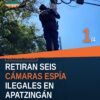 Fiscalía Michoacán retirando cámaras parásitas apatzingán instaladas en poste de energía eléctrica en zona urbana
