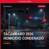 Imagen simbólica de una balanza de justicia sobre fondo con mapa de Tacámbaro, Michoacán, acompañada de las palabras