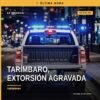 Ilustración sobria de una balanza y un documento judicial con los textos 'extorsión agravada tarímbaro' y 'FGE Michoacán'