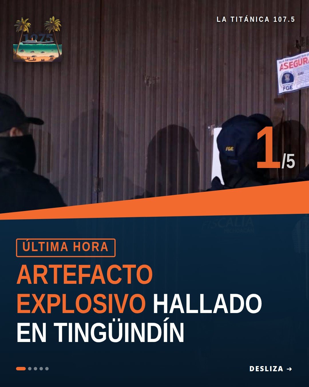 Fiscalía General del Estado de Michoacán asegura artefacto explosivo tingüindín en camioneta GMC durante cateo en colonia