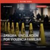 Imagen simbólica de balanza y edificio de justicia en Zamora, con texto 'violencia familiar zamora'